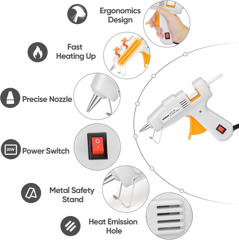 ROMECH 20W Mini Hot Glue Gun with 30 Glue Sticks Set, Fast Preheating Hot Glue Gun Kit Heavy Duty Gluegun for Craft, DIY, Repairs (White) - Image 2